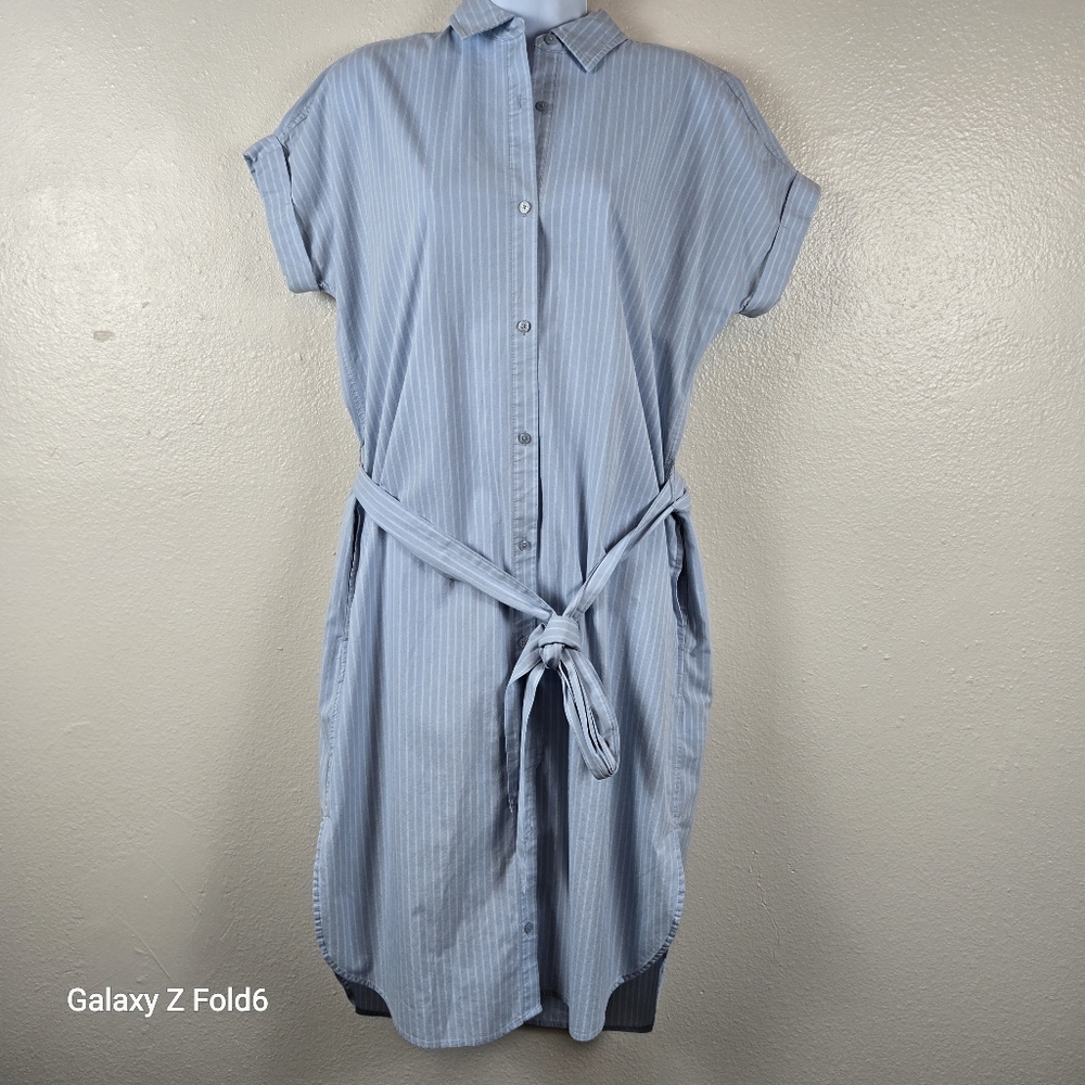 Amazon Essentials Blue Striped Shirt Dress M | Cotton‎ Work Casual Summer Dress